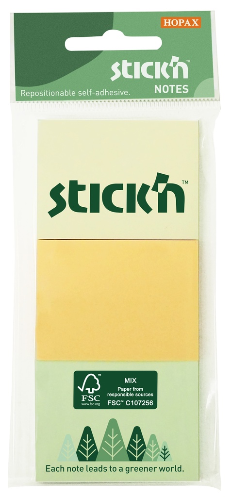 Samolepicí bločky Stick’n by Hopax FSC COC - 38 x 51 mm/ 3 x 100 lístků/ pastel mix