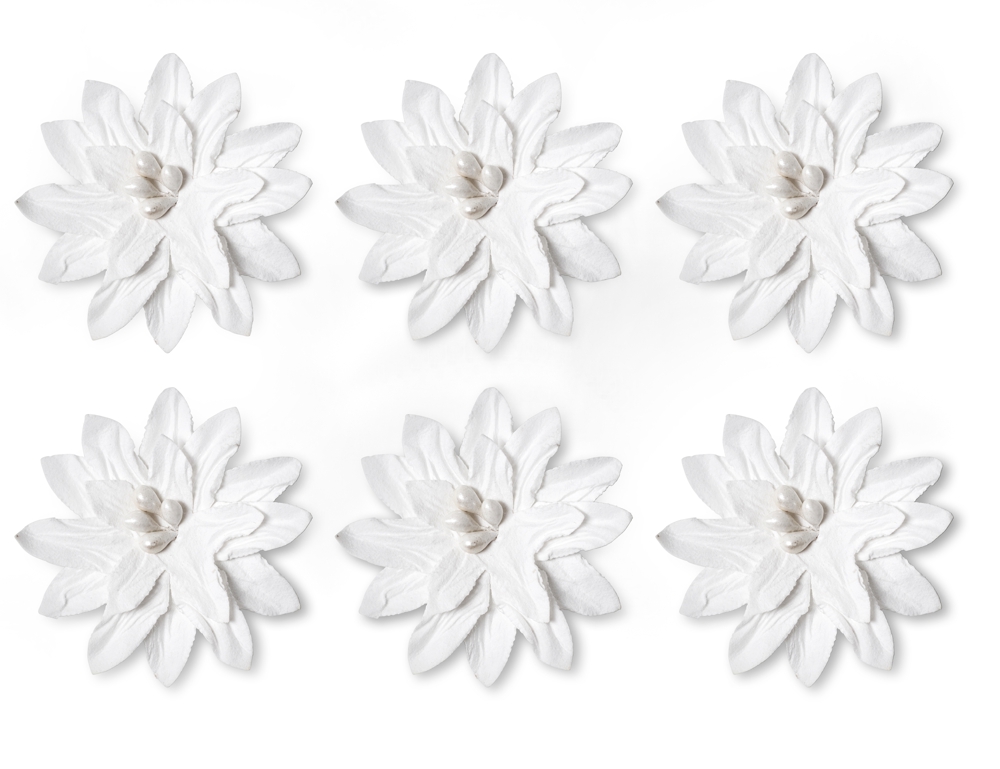 Papírové květiny samolepicí Dalia bílá, 6ks