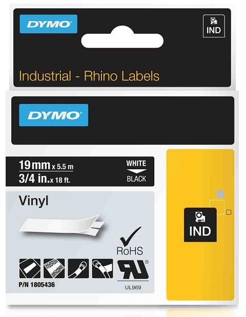 DYMO vinylová páska RHINO D1 19 mm x 5,5 m, bílá na černé, 1805436